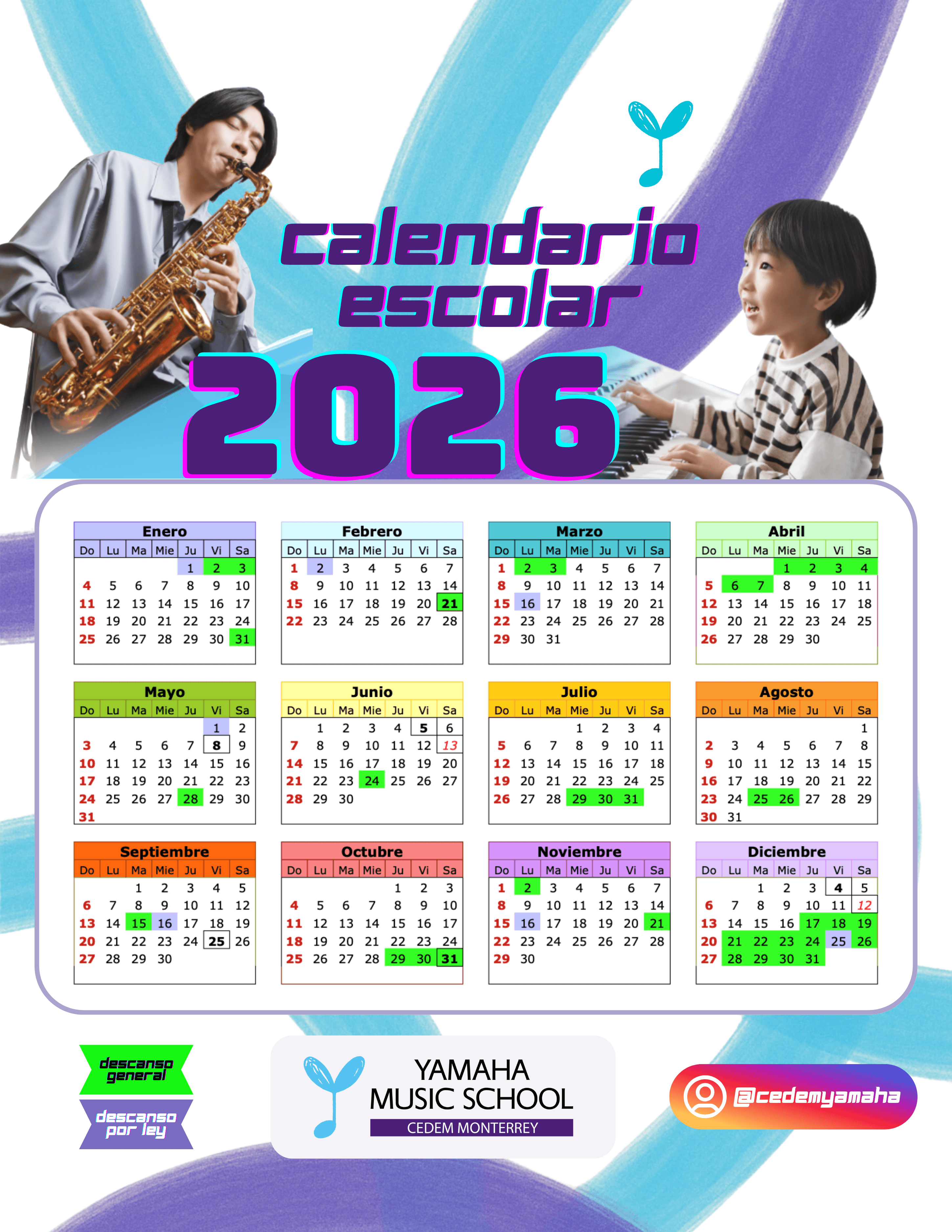 Calendario escolar oficial de YMS CEDEM Monterrey